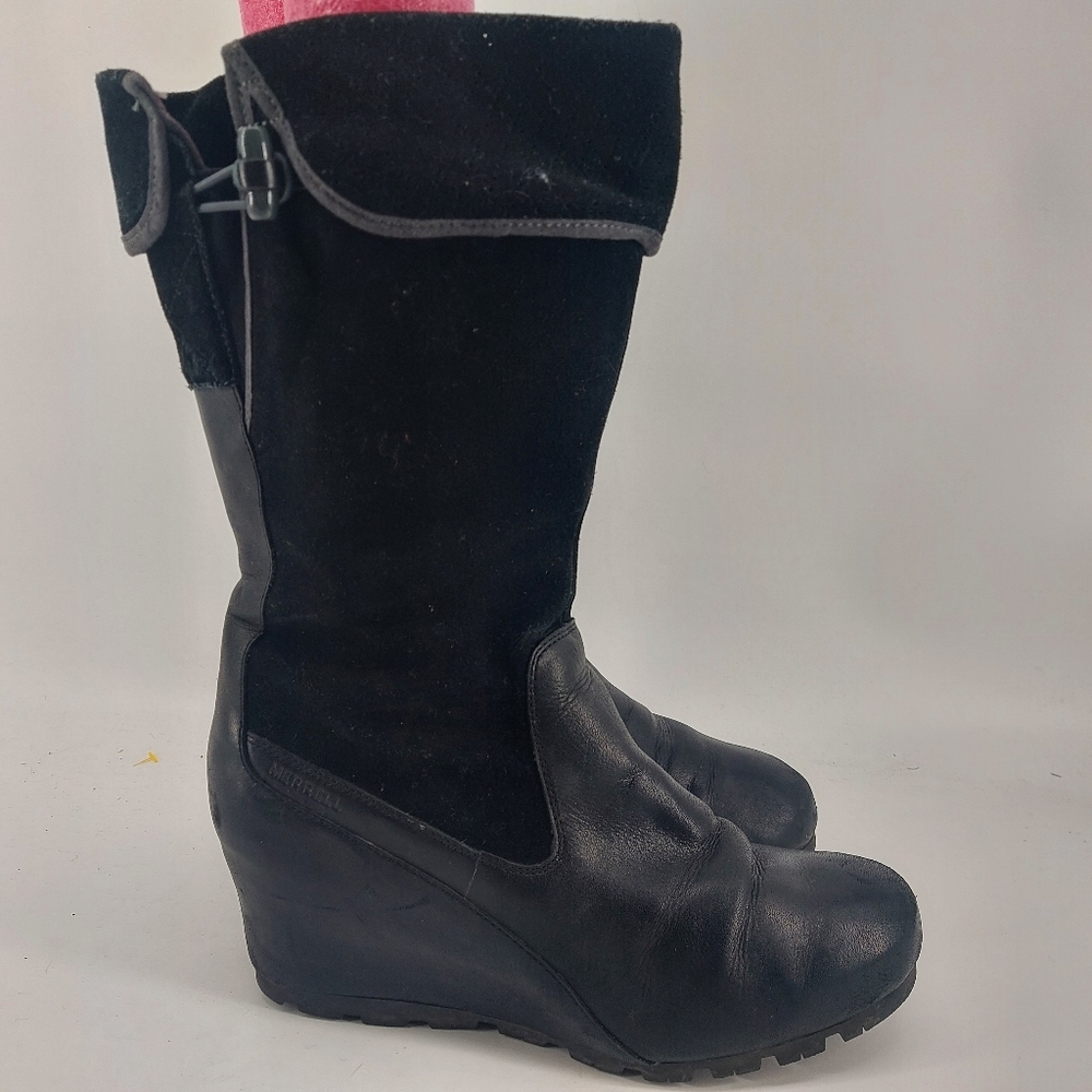 Merrell Wedge mid calf leather boots Black Smooth Leather Size 11